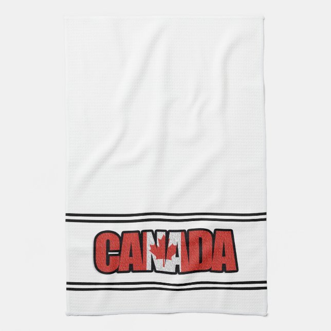Canada Flag With Maple Leaf In Typographic Text Kitchen Towel (Vertical)