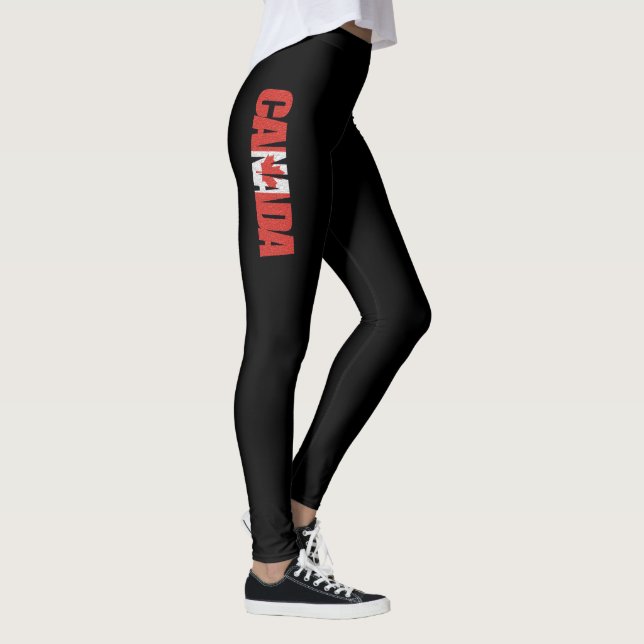 Canada Flag With Maple Leaf In Typographic Text Leggings (Right)