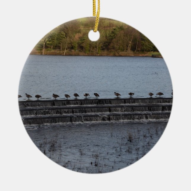 Canada Geese All In A Row Ceramic Ornament (Front)