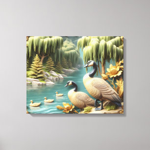 Canada Geese Amidst the Weeping Willows20x16 Canvas Print