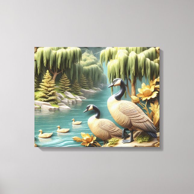 Canada Geese Amidst the Weeping Willows20x16 Canvas Print (Front)
