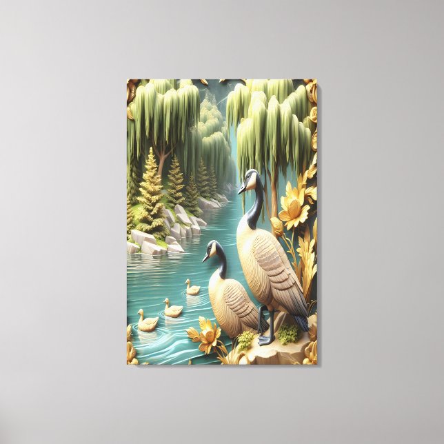 Canada Geese Amidst the Weeping Willows 24x36 Canvas Print (Front)