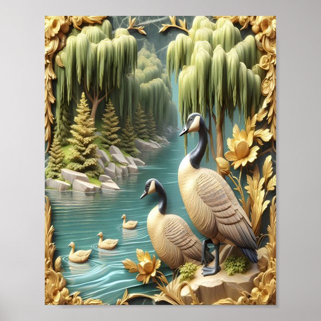 Canada Geese Amidst the Weeping Willows 8x10 Poster (Front)
