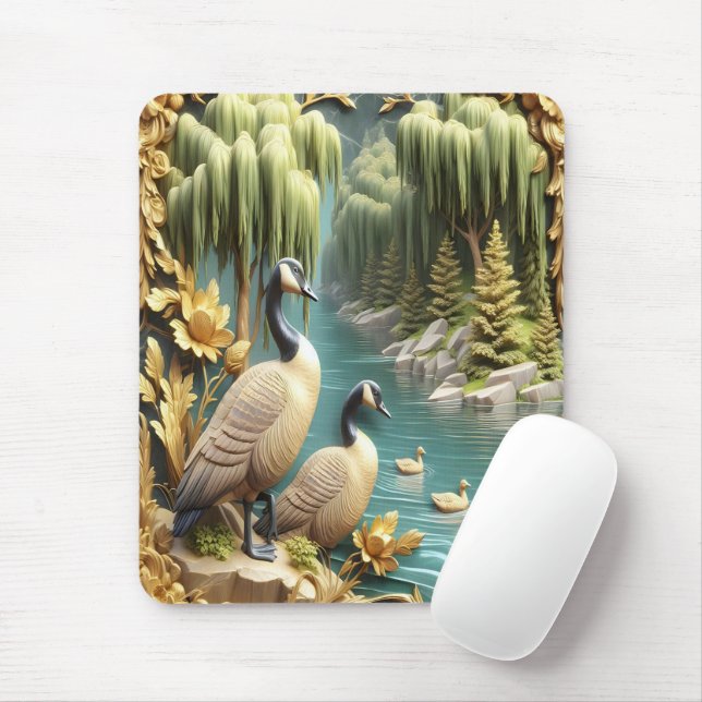 Canada Geese Amidst the Weeping Willows  Mouse Pad (With Mouse)