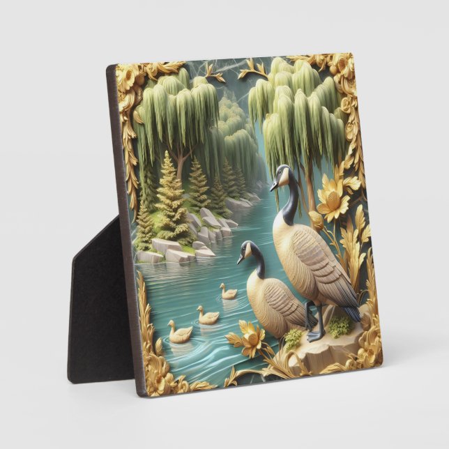 Canada Geese Amidst the Weeping Willows  Plaque (Front)