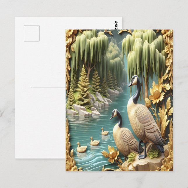 Canada Geese Amidst the Weeping Willows  Postcard (Front/Back)