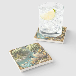 Canada Geese Amidst the Weeping Willows  Stone Coaster