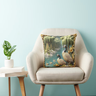 Canada Geese Amidst the Weeping Willows Throw Pillow