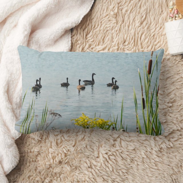 Canada Geese And Cattails Lumbar Pillow (Blanket)
