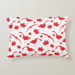 Canada Geese and Maple Leaves - Canadian flag red. Accent Pillow