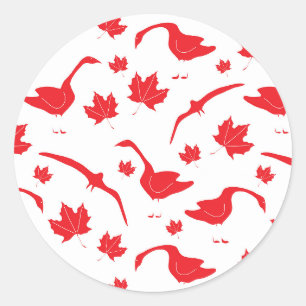 Canada Geese and Maple Leaves - Canadian flag red. Classic Round Sticker
