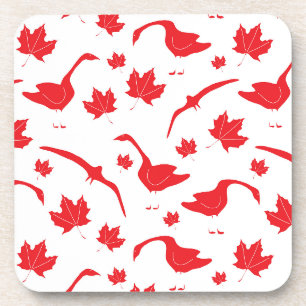 Canada Geese and Maple Leaves - Canadian flag red. Coaster