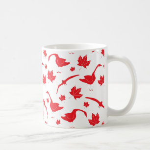 Canada Geese and Maple Leaves - Canadian flag red. Coffee Mug