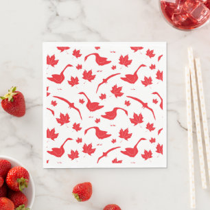 Canada Geese and Maple Leaves - Canadian flag red. Napkin