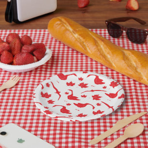 Canada Geese and Maple Leaves - Canadian flag red. Paper Plate