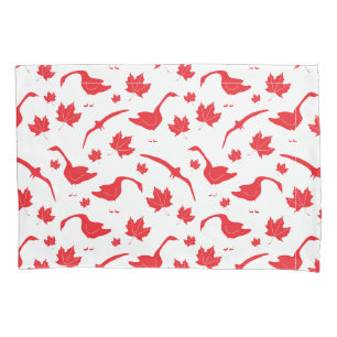 Canada Geese and Maple Leaves - Canadian flag red. Pillowcase
