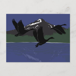 Canada Geese Flying Over Mountain Lake Wilderness Postcard