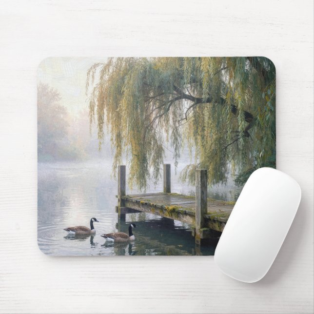 Canada Geese on a Misty Lake Mouse Pad (With Mouse)