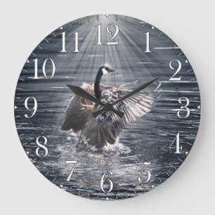 Canada Goose Bathing in a Lake Art Design Large Clock
