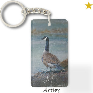 Canada Goose Bird Painting Custom Initials Birder Keychain