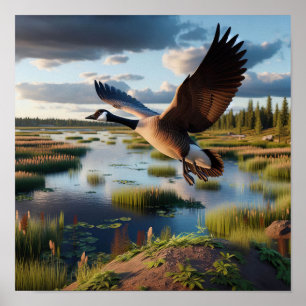 Canada Goose in Tranquil Wetlands Poster