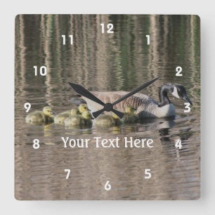 Canada Goose Mom And Babies Personalized Square Wall Clock