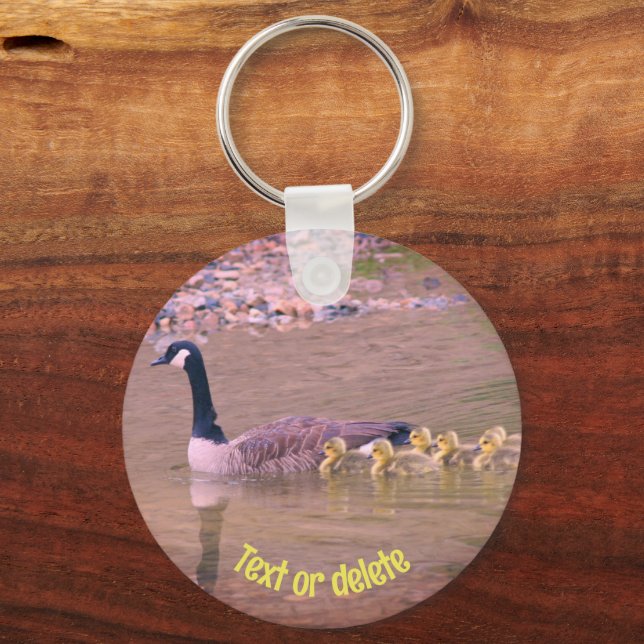 Canada Goose Mom Babies Nature Personalized Keychain (Front)