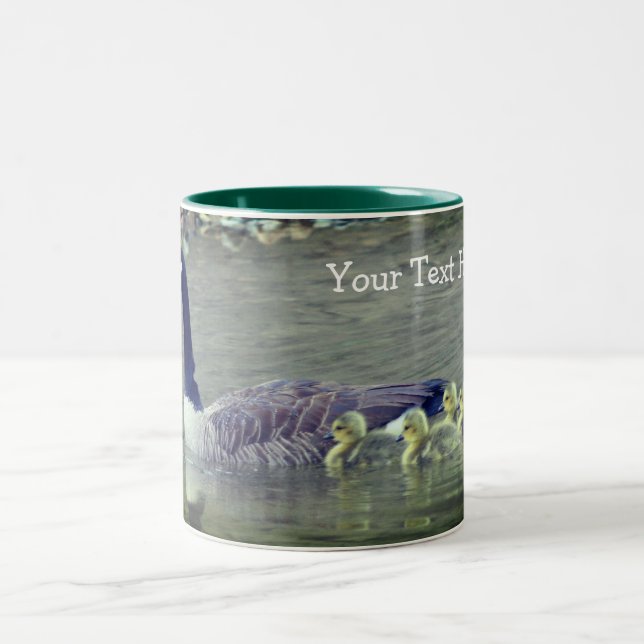 Canada Goose Mom Babies Wildlife Personalized Two-Tone Coffee Mug (Center)