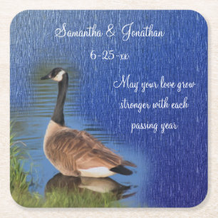 Canada Goose Nature Personalized Wedding  Square Paper Coaster