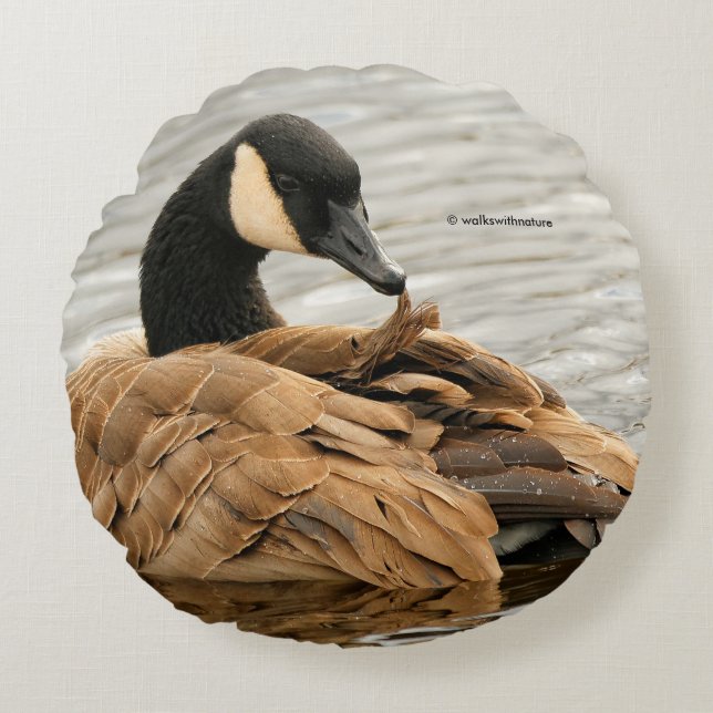 Canada Goose on the Lake Round Pillow (Front)