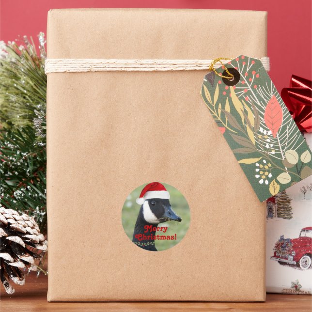 Canada Goose Wearing Red Santa Hat Holiday Classic Round Sticker (Holiday)