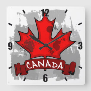 Canada grunge maple leaf wall clock