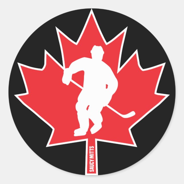 Canada Hockey Maple Leaf Player Black Classic Round Sticker (Front)