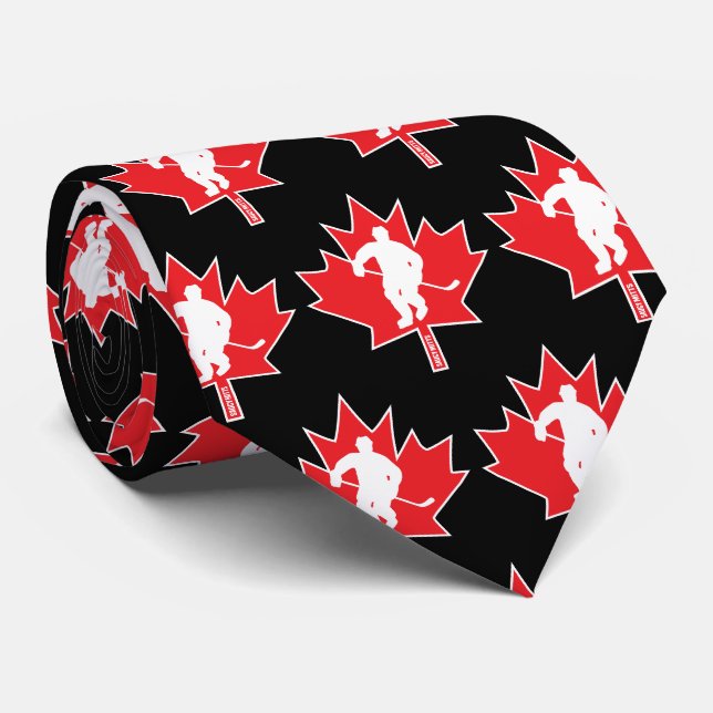 Canada Hockey Maple Leaf Player red on black Tie (Rolled)