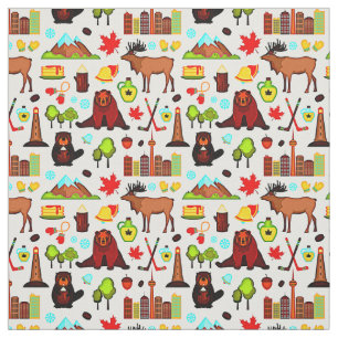 Canada Icons Symbols for Canadian National Day Fabric