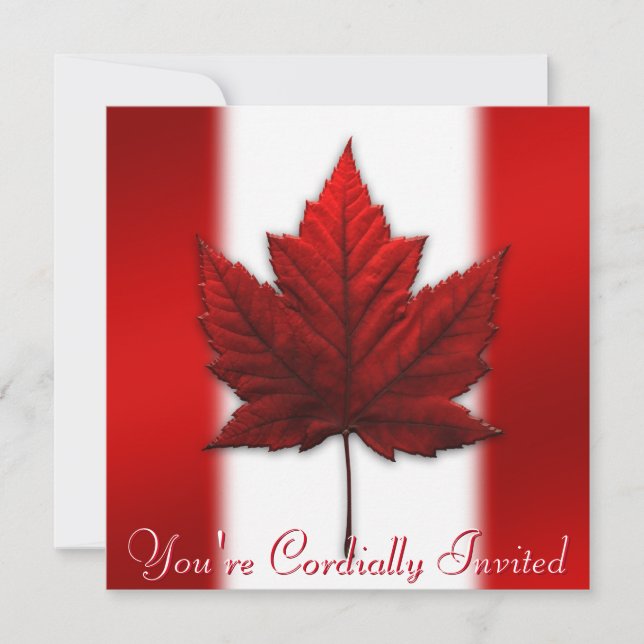 Canada Invitations Personalized Maple Leaf CN RSVP (Front)