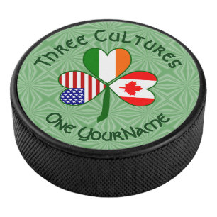 Canada Ireland USA Shamrock Flag Personalized  Hockey Puck