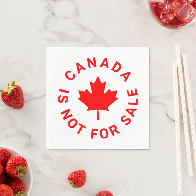 Canada is not for sale red maple leaf typography napkin (Insitu)