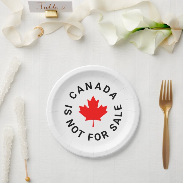 Canada is not for sale text red maple leaf custom paper plate (Wedding)
