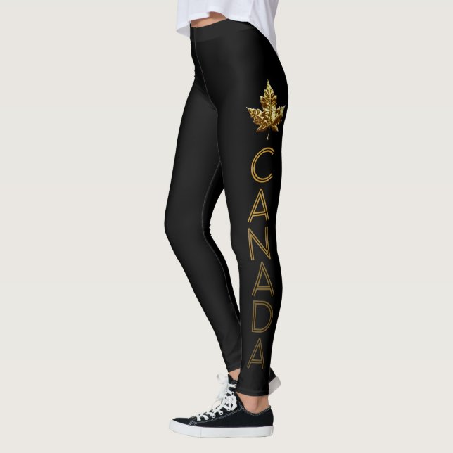 Canada Leggings Gold Canada Maple Leaf Pants (Left)