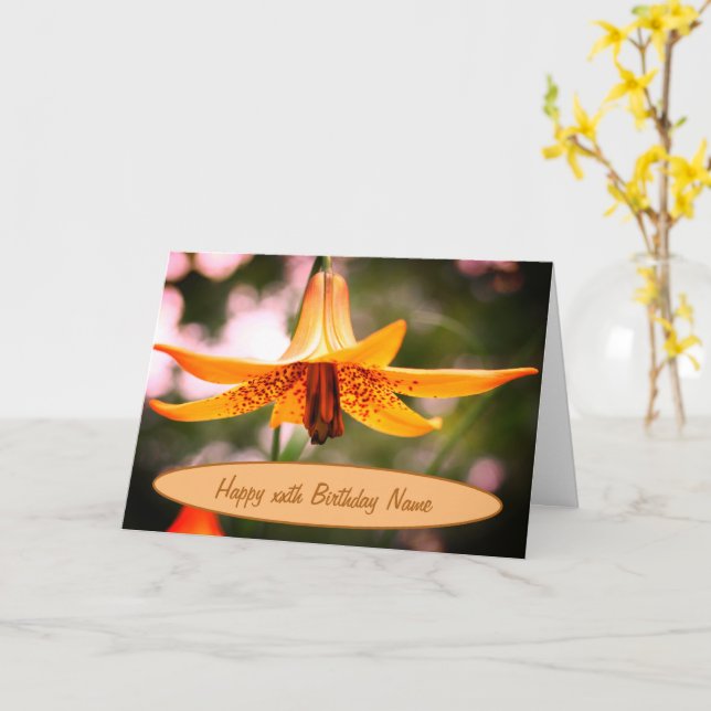 Canada Lily Flower Personalized Birthday  Card (Yellow Flower)