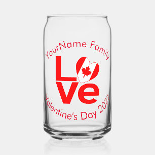 Canada LOVE Heart Flag Red Personalized Can Glass