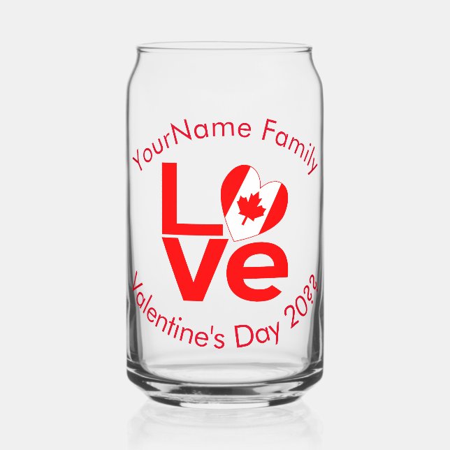 Canada LOVE Heart Flag Red Personalized Can Glass (Front)