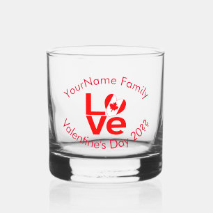 Canada LOVE Heart Flag Red Personalized Whiskey Glass