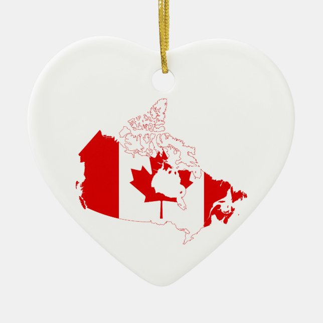 Canada Map with Flag Heart Ceramic Ornament Gift (Front)