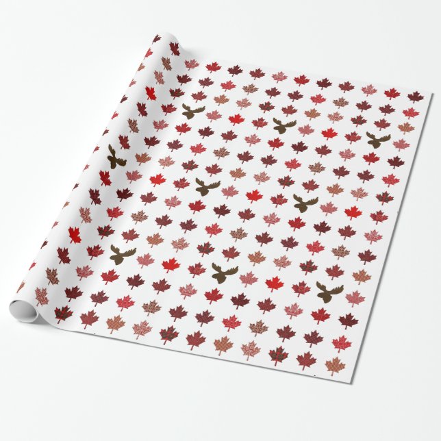 Canada Maple Leaf and Moose Wrapping Paper (Unrolled)