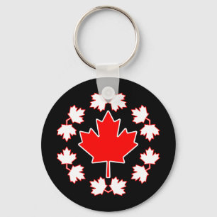 Canada Maple Leaf Circle Design Keychain