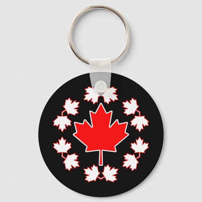 Canada Maple Leaf Circle Design Keychain (Front)