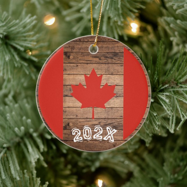 Canada Maple Leaf Flag Custom Name- Year  Ceramic Ornament (Tree)