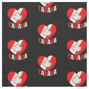 Canada Maple Leaf Heart Red White on Black Fabric